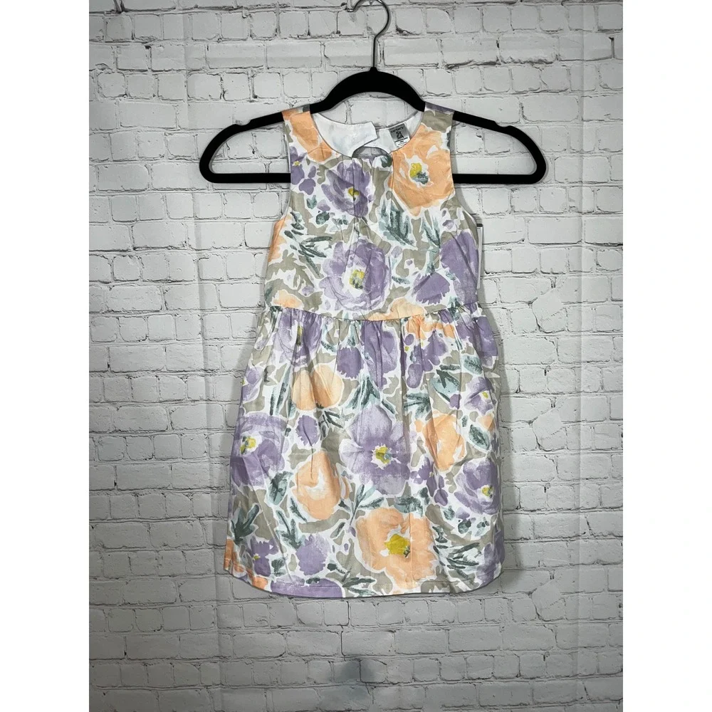Carters Girls 5T Floral Watercolor Dress Sleeveless Bow Back‎ Purple Orange NEW